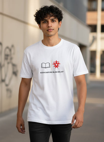Knowledge Over Blind Belief Tee | Books before blind belief.
