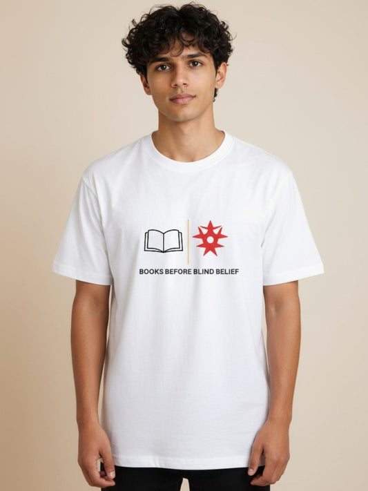 Knowledge Over Blind Belief Tee | Books before blind belief.