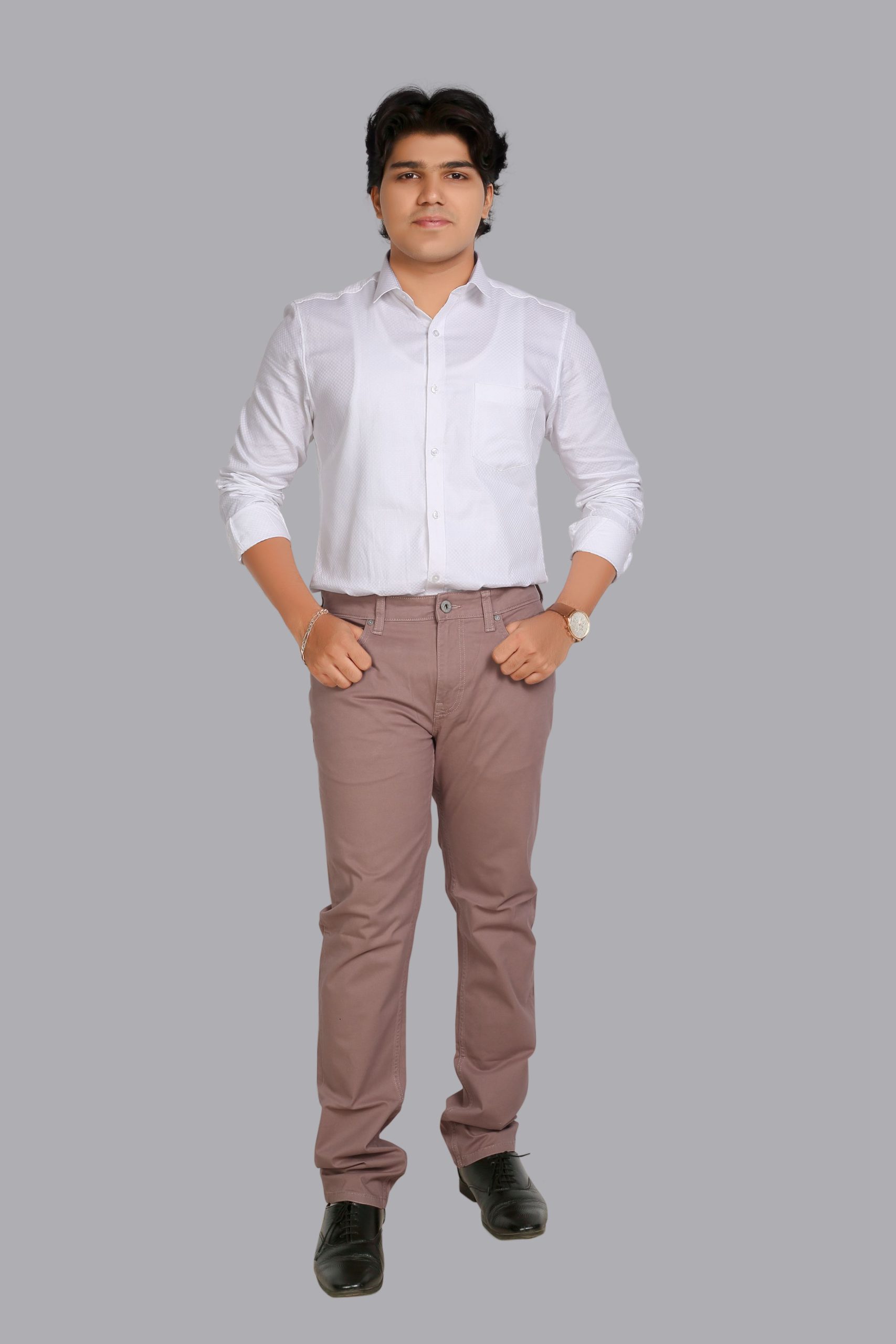 Textured White Formal Shirt – Subtle Check Pattern | Premium Cotton Blend (F004WH)